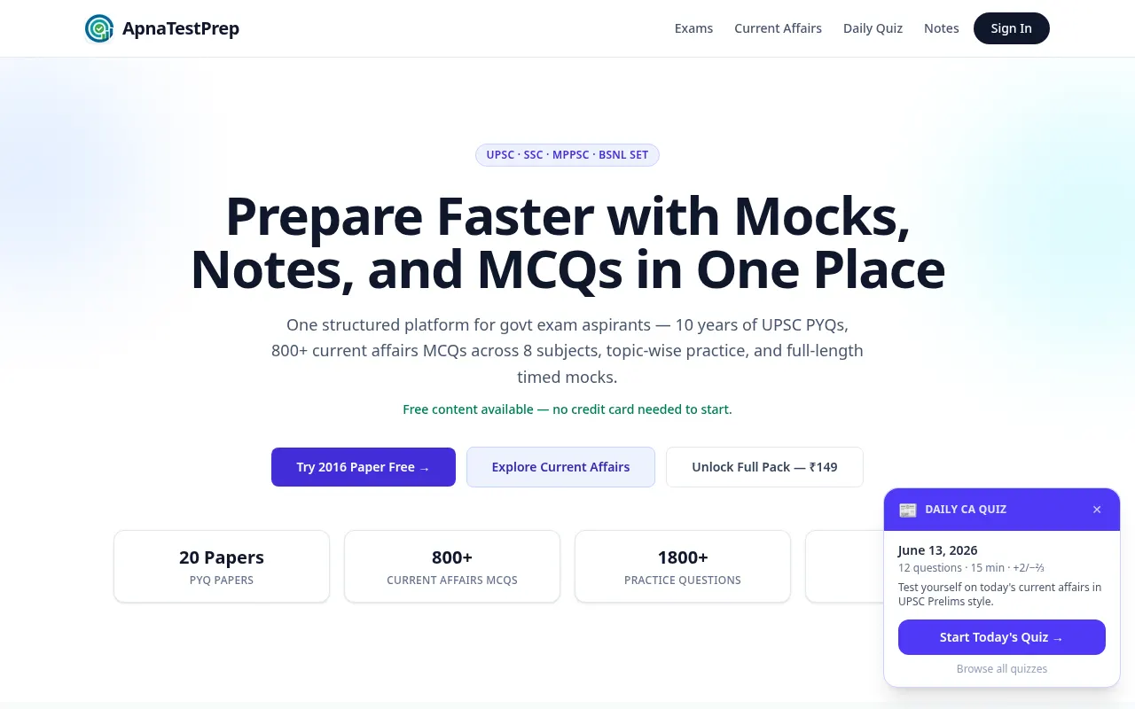ApnaTestPrep website preview